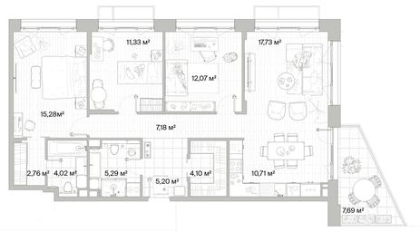 3-BD Apartment Sale, 97.98 sq. m. at Mys, derevnya Likino, Odintsovskiy Urban District, Moscow Region, Russia #2