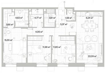 3-BD Apartment Sale, 95.37 sq. m. at Mys, derevnya Likino, Odintsovskiy Urban District, Moscow Region, Russia #3 3-BD Apartment Sale, 95.37 sq. m. at Mys, derevnya Likino, Odintsovskiy Urban District, Moscow Region, Russia #3