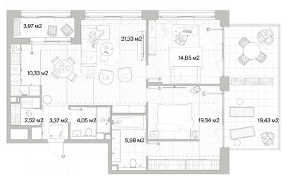 2-BD Apartment Sale, 89.58 sq. m. at Mys, derevnya Likino, Odintsovskiy Urban District, Moscow Region, Russia #4