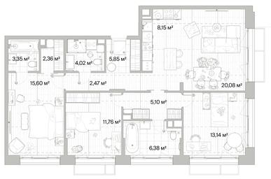 3-BD Apartment Sale, 98.26平方米 at Mys, derevnya Likino, Odintsovskiy Urban District, Moscow Region, Russia #2