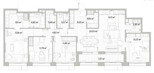 4-BD Apartment Sale, 135.68平方米 at Mys, derevnya Likino, Odintsovskiy Urban District, Moscow Region, Russia #3