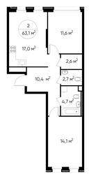 2-BD Apartment Sale, 63.1 sq. m. at Peredelkino Blizhnee, Korneya Chukovskogo Street, 1, Vnukovskoye Settlement, Moscow, Russia #3 2-BD Apartment Sale, 63.1 sq. m. at Peredelkino Blizhnee, Korneya Chukovskogo Street, 1, Vnukovskoye Settlement, Moscow, Russia #3