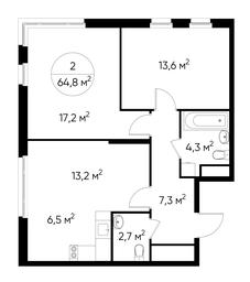 3-BD Apartment Sale, 64.8 sq. m. at Peredelkino Blizhnee, Korneya Chukovskogo Street, 1, Vnukovskoye Settlement, Moscow, Russia #3