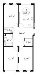 3-BD Apartment Sale, 84.5 sq. m. at Peredelkino Blizhnee, Korneya Chukovskogo Street, 1, Vnukovskoye Settlement, Moscow, Russia #3