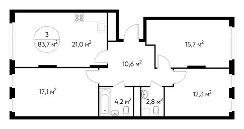 3-BD Apartment Sale, 83.7平方米 at Peredelkino Blizhnee, Korneya Chukovskogo Street, 1, Vnukovskoye Settlement, Moscow, Russia #3