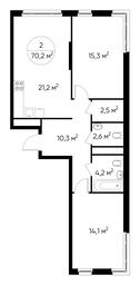 2-BD Apartment Sale, 70.2 sq. m. at Peredelkino Blizhnee, Korneya Chukovskogo Street, 1, Vnukovskoye Settlement, Moscow, Russia #3