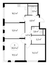 3-BD Apartment Sale, 90.9 sq. m. at Peredelkino Blizhnee, Korneya Chukovskogo Street, 1, Vnukovskoye Settlement, Moscow, Russia #3 3-BD Apartment Sale, 90.9 sq. m. at Peredelkino Blizhnee, Korneya Chukovskogo Street, 1, Vnukovskoye Settlement, Moscow, Russia #3
