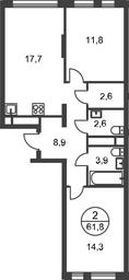 2-BD Apartment Sale, 61.8 sq. m. at Peredelkino Blizhnee, Korneya Chukovskogo Street, 1, Vnukovskoye Settlement, Moscow, Russia #2