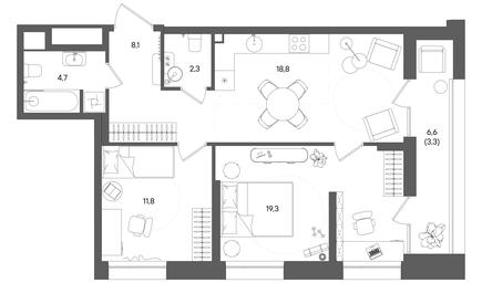 2-BD Apartment Sale, 68.3 sq. m. at Rise, ZhK Stoun Rays, Lefortovo District, Yugo-Vostochniy Administrative Okrug, Moscow, Russia #3 2-BD Apartment Sale, 68.3 sq. m. at Rise, ZhK Stoun Rays, Lefortovo District, Yugo-Vostochniy Administrative Okrug, Moscow, Russia #3