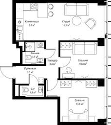 2-BD Apartment Sale, 58.7 sq. m. at Symphony 34, 2nd Khutorskaya Street, 38А, Moscow, Russia #3 2-BD Apartment Sale, 58.7 sq. m. at Symphony 34, 2nd Khutorskaya Street, 38А, Moscow, Russia #3