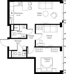 2-BD Apartment Sale, 59.3 sq. m. at Symphony 34, 2nd Khutorskaya Street, 38А, Moscow, Russia #3
