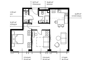 2-BD Apartment Sale, 59.3 sq. m. at Symphony 34, 2nd Khutorskaya Street, 38А, Moscow, Russia #2