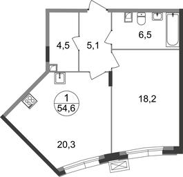 Apartment Sale, 54.6 sq. m. at Rezidentsii Skolkovo, Kashtanovaya ulitsa, 1, rabochiy posyolok Zarechye, Odintsovskiy City District, Moscow Region, Russia #2