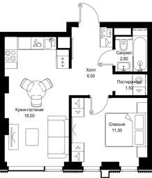 1-BD Apartment Sale, 40.1平方米 at Multikvartal CITYZEN, Vishnyovaya Street, Moscow, Russia #2