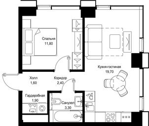 1-BD Apartment Sale, 40.7 sq. m. at Multikvartal CITYZEN, Vishnyovaya Street, Moscow, Russia #2