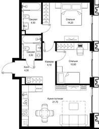 2-BD Apartment Sale, 62.9平方米 at Multikvartal CITYZEN, Vishnyovaya Street, Moscow, Russia #4