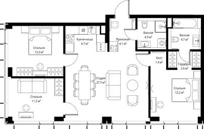 3-BD Apartment Sale, 86.2 sq. m. at Symphony 34, 2nd Khutorskaya Street, 38А, Moscow, Russia #3 3-BD Apartment Sale, 86.2 sq. m. at Symphony 34, 2nd Khutorskaya Street, 38А, Moscow, Russia #3