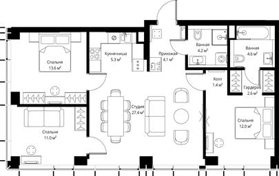 3-BD Apartment Sale, 86.2 sq. m. at Symphony 34, 2nd Khutorskaya Street, 38А, Moscow, Russia #3