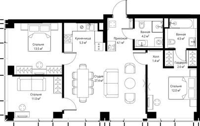 3-BD Apartment Sale, 86 sq. m. at Symphony 34, 2nd Khutorskaya Street, 38А, Moscow, Russia #3