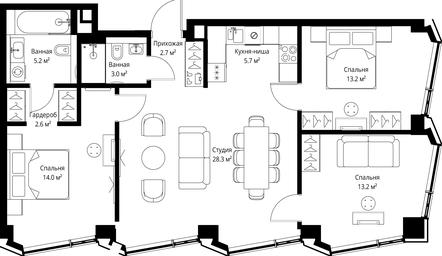 3-BD Apartment Sale, 87.9平方米 at Symphony 34, 2nd Khutorskaya Street, 38А, Moscow, Russia #3 3-BD Apartment Sale, 87.9平方米 at Symphony 34, 2nd Khutorskaya Street, 38А, Moscow, Russia #3