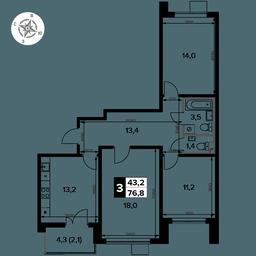 3-BD Apartment Sale, 76.8平方米 at Pervy Donskoj, zhiloy mikrorayon Sapronovo, derevnya Sapronovo, Leninskiy City District, Moscow Region, Russia #2 3-BD Apartment Sale, 76.8平方米 at Pervy Donskoj, zhiloy mikrorayon Sapronovo, derevnya Sapronovo, Leninskiy City District, Moscow Region, Russia #2