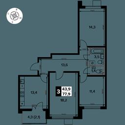 3-BD Apartment Sale, 77.9平方米 at Pervy Donskoj, zhiloy mikrorayon Sapronovo, derevnya Sapronovo, Leninskiy City District, Moscow Region, Russia #2