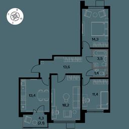 3-BD Apartment Sale, 77.9平方米 at Pervy Donskoj, zhiloy mikrorayon Sapronovo, derevnya Sapronovo, Leninskiy City District, Moscow Region, Russia #3