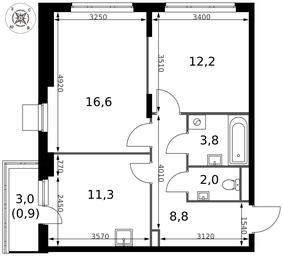 2-BD Apartment Sale, 55.6平方米 at Pervy Donskoj, zhiloy mikrorayon Sapronovo, derevnya Sapronovo, Leninskiy City District, Moscow Region, Russia #4