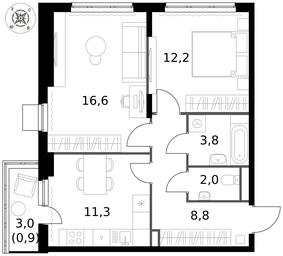2-BD Apartment Sale, 55.6平方米 at Pervy Donskoj, zhiloy mikrorayon Sapronovo, derevnya Sapronovo, Leninskiy City District, Moscow Region, Russia #3