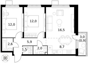 3-BD Apartment Sale, 62.1平方米 at Pervy Donskoj, zhiloy mikrorayon Sapronovo, derevnya Sapronovo, Leninskiy City District, Moscow Region, Russia #3