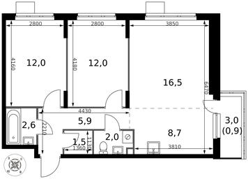 3-BD Apartment Sale, 62.1平方米 at Pervy Donskoj, zhiloy mikrorayon Sapronovo, derevnya Sapronovo, Leninskiy City District, Moscow Region, Russia #4