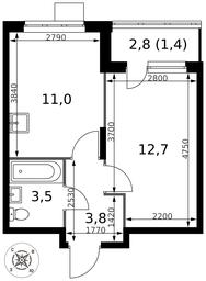 1-BD Apartment Sale, 32.4平方米 at Pervy Donskoj, zhiloy mikrorayon Sapronovo, derevnya Sapronovo, Leninskiy City District, Moscow Region, Russia #4