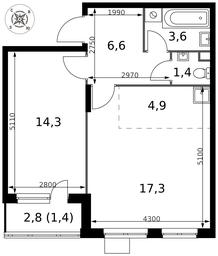 2-BD Apartment Sale, 49.5 sq. m. at Pervy Donskoj, zhiloy mikrorayon Sapronovo, derevnya Sapronovo, Leninskiy City District, Moscow Region, Russia #4
