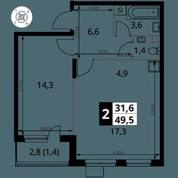 2-BD Apartment Sale, 49.5 sq. m. at Pervy Donskoj, zhiloy mikrorayon Sapronovo, derevnya Sapronovo, Leninskiy City District, Moscow Region, Russia #2