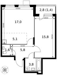 2-BD Apartment Sale, 50.5平方米 at Pervy Donskoj, zhiloy mikrorayon Sapronovo, derevnya Sapronovo, Leninskiy City District, Moscow Region, Russia #4