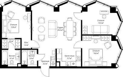 3-BD Apartment Sale, 91.6 sq. m. at Symphony 34, 2nd Khutorskaya Street, 38А, Moscow, Russia #4