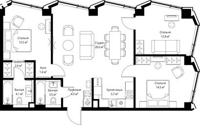3-BD Apartment Sale, 90 sq. m. at Symphony 34, 2nd Khutorskaya Street, 38А, Moscow, Russia #4
