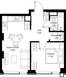 1-BD Apartment Sale, 40.3平方米 at Multikvartal CITYZEN, Vishnyovaya Street, Moscow, Russia #2