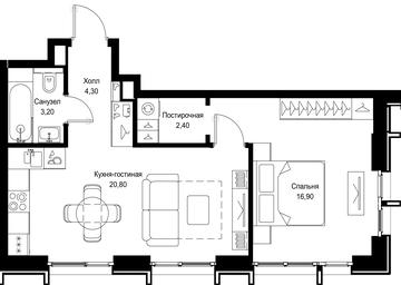 1-BD Apartment Sale, 47.6 sq. m. at Multikvartal CITYZEN, Vishnyovaya Street, Moscow, Russia #4