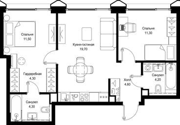 2-BD Apartment Sale, 59.9平方米 at Multikvartal CITYZEN, Vishnyovaya Street, Moscow, Russia #3 2-BD Apartment Sale, 59.9平方米 at Multikvartal CITYZEN, Vishnyovaya Street, Moscow, Russia #3