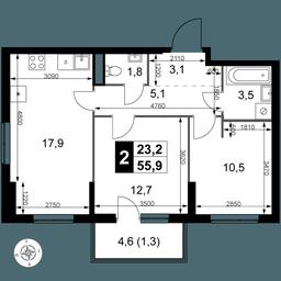 2-BD Apartment Sale, 55.9 sq. m. at 1 Izmajlovskij, Montazhnaya Street, 8с13, Moscow, Russia #2