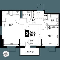 2-BD Apartment Sale, 56.6 sq. m. at 1 Izmajlovskij, Montazhnaya Street, 8с13, Moscow, Russia #2 2-BD Apartment Sale, 56.6 sq. m. at 1 Izmajlovskij, Montazhnaya Street, 8с13, Moscow, Russia #2