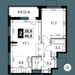 2-BD Apartment Sale, 46.9 sq. m. at 1 Izmajlovskij, Montazhnaya Street, 8с13, Moscow, Russia #2