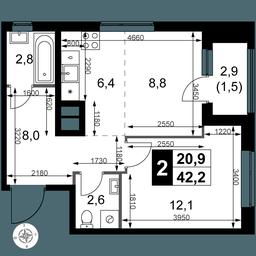 2-BD Apartment Sale, 42.2 sq. m. at 1 Izmajlovskij, Montazhnaya Street, 8с13, Moscow, Russia #2