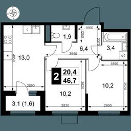 2-BD Apartment Sale, 46.7 sq. m. at 1 Izmajlovskij, Montazhnaya Street, 8с13, Moscow, Russia #2 2-BD Apartment Sale, 46.7 sq. m. at 1 Izmajlovskij, Montazhnaya Street, 8с13, Moscow, Russia #2