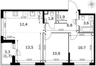 3-BD Apartment Sale, 63.3 sq. m. at 1 Izmajlovskij, Montazhnaya Street, 8с13, Moscow, Russia #4