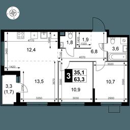 3-BD Apartment Sale, 63.3 sq. m. at 1 Izmajlovskij, Montazhnaya Street, 8с13, Moscow, Russia #2