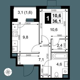 1-BD Apartment Sale, 36.1 sq. m. at 1 Izmajlovskij, Montazhnaya Street, 8с13, Moscow, Russia #2 1-BD Apartment Sale, 36.1 sq. m. at 1 Izmajlovskij, Montazhnaya Street, 8с13, Moscow, Russia #2
