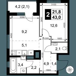 2-BD Apartment Sale, 43平方米 at 1 Izmajlovskij, Montazhnaya Street, 8с13, Moscow, Russia #2