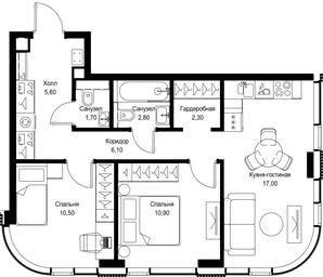 2-BD Apartment Sale, 56.9 sq. m. at Multikvartal CITYZEN, Vishnyovaya Street, Moscow, Russia #4